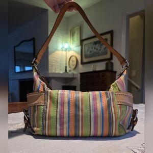 Fossil Y2K Leather Striped Hobo Bag